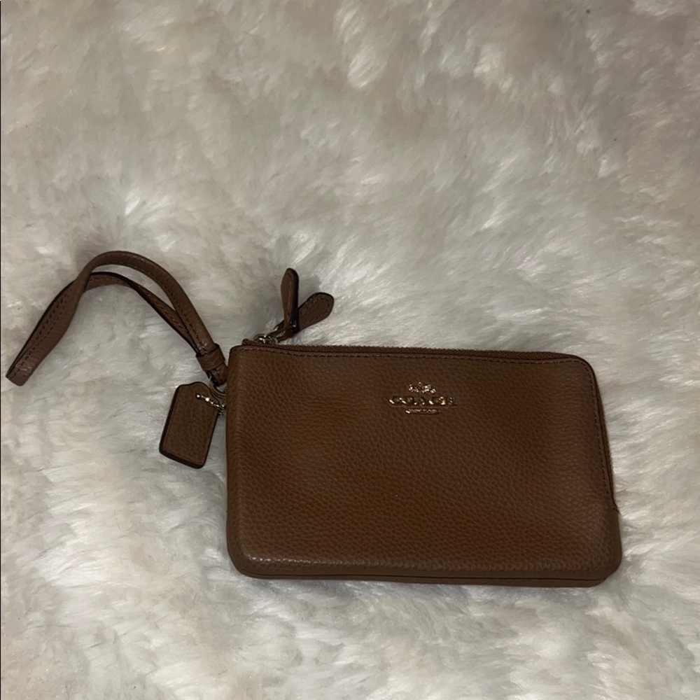 Coach Brown Pebbled Wristlet Wallet